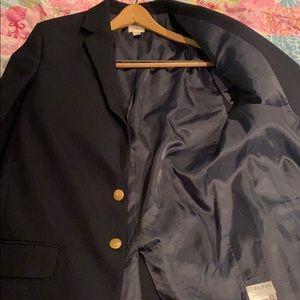 Blue blazer and striped button down shirt